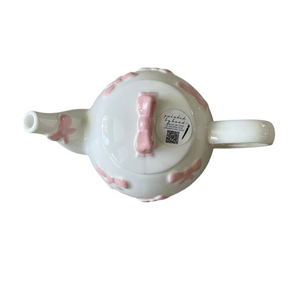 Lang Design Hand Painted Pink Bow Ceramic Teapot New - Picture 5 of 16
